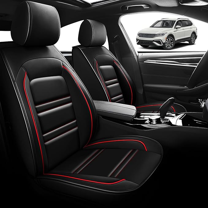 Seat Cover for VW Car tiguan 2009-2025 | Car Seat Covers Front Seats, Waterproof Seat Protectors, Automotive Front Seat Covers (Front Seat, Black&Red Line)
