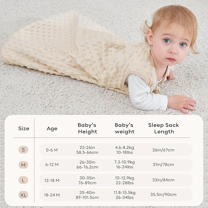 Fleece Baby Sleep Sack 6-12 Months with Plush Dots 1.5 Tog Baby Wearable Blanket with 2-Way Zipper Warm Sleeping Sack for Toddler Infant Newborn - Medium, Coffee