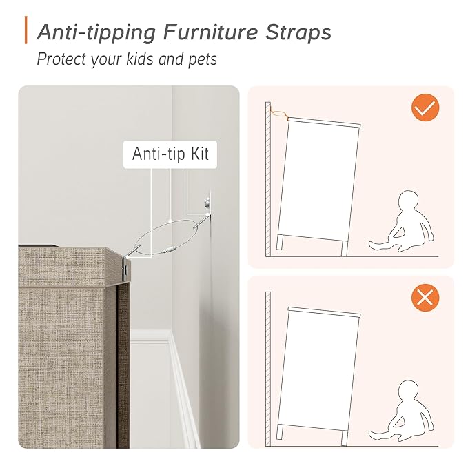 WAMPAT Dresser with 2 Doors & 8 Drawers for Bedroom, 2-in-1 Wood Chest of Drawers, 94.4" Wide Modern Closet Storage Organizer with Adjustable Shelves for Kids Room, Beige Linen Printed Finish