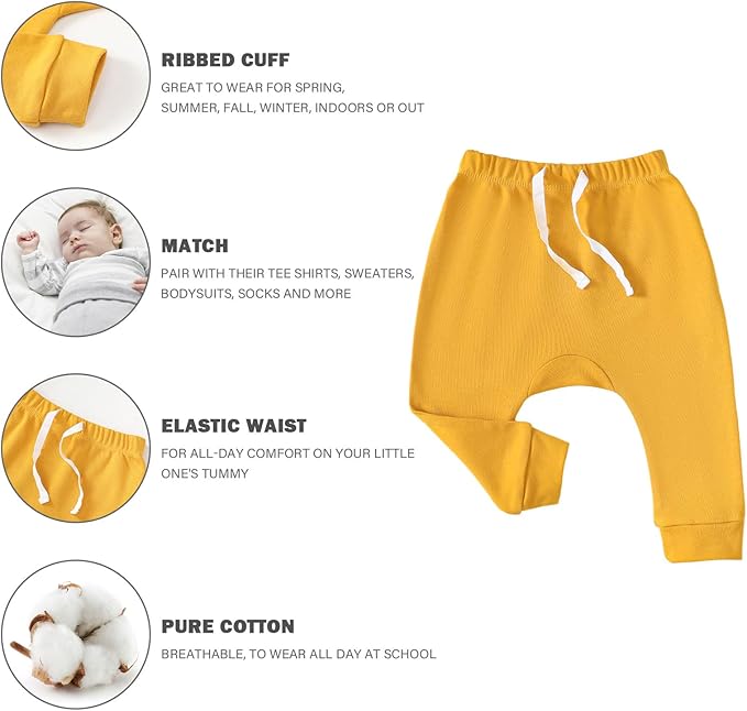 SOBOWO Newborn Baby Boy Girl 3-Pack Joggers Infant Baby Cotton Harem Pants for Toddler Boys Girls 0-3T Interlock 195 GSM