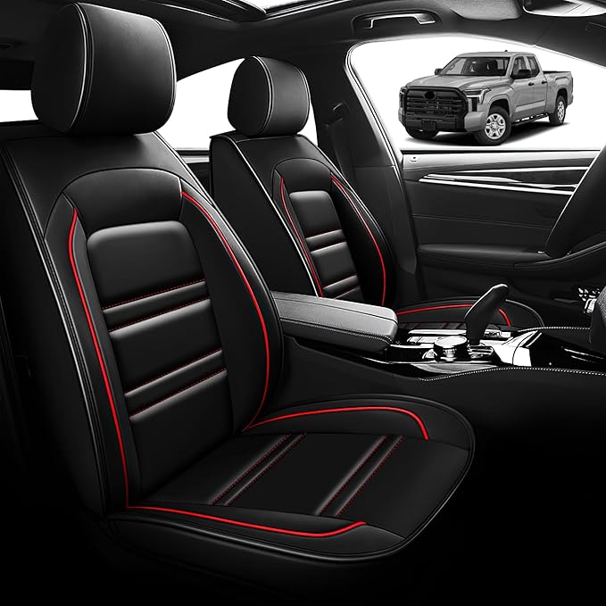 Seat Cover for Toyota Tundra 2000-2025 | Car Seat Covers Front Seats, Waterproof Seat Protectors, Automotive Front Seat Covers (Front Seat, Black&Red Line)