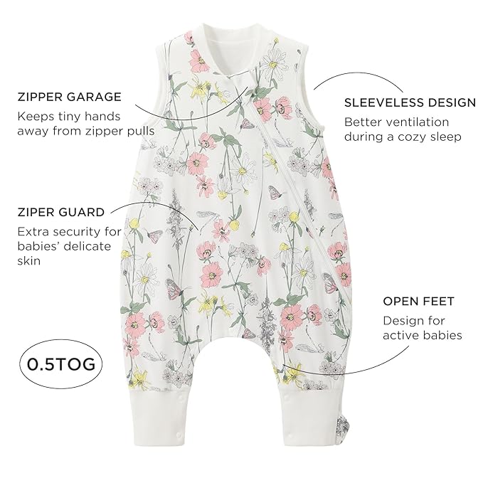 Duomiaomiao 0.5 TOG Toddler Sleep Sack 24-36 Months 100% Cotton Lightweight Baby Sleep Sack with Feet, Breathable Comfy Toddler Wearable Blanket