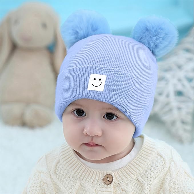 AZJ Baby Beanie Hat Toddler Infant Winter Knitted Hat Kids Soft Warm Pom Pom Beanie Cap for Boys Girls