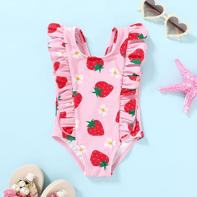 Happy Town One-Piece Infant Toddler Baby Girl Summer Swimsuit Watermelon Leopard Ruffle Swimwear Bikini Bathing Suit