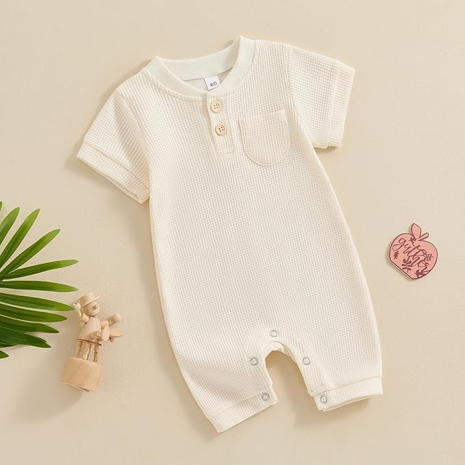 Kuriozud Newborn Infant Unisex Baby Boy Girl Clothes Button Romper Jumpsuit Basic One Piece Outfits