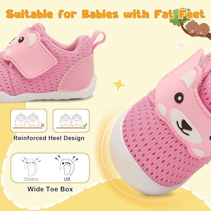 FEETCITY Baby Walking Shoes Wide Baby Shoes Boys Girls Infant Sneakers Crib Shoes Breathable Toddler Barefoot Shoes Slip On Shoes