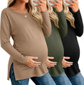 Riyiper 3 Pack Women's Maternity Long Sleeve T-Shirts Round Neck Side Split Tops Loose Casual Pregnancy Mama Clothes Fall