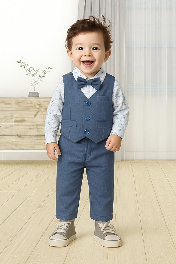 Baby Boy Clothes Suits Infant Gentleman Wedding Outfit Formal Dress Shirt Vest Bowtie Pants 4Pcs Baby Suit Sets