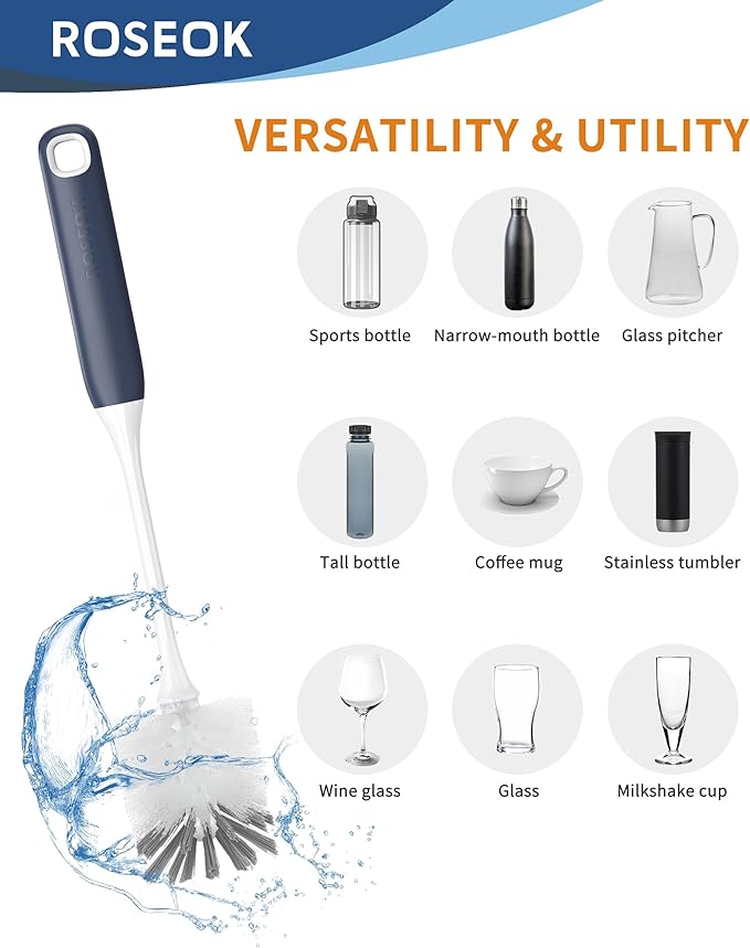 Long Handle Water Bottle Brush,Flexible Bottle Brush for Cleaning Milkshake Cup,Sports Bottle,Navy Blue,2 Pack