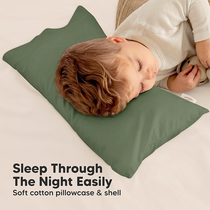 Toddler Pillow with Pillowcase - 10x18 My Little Dreamy Kids Travel Bed Pillows for Sleeping, Organic Cotton Small Pillowcase, Soft & Breathable, Machine Washable,Toddlers 2-5 years old (Jungle Green)