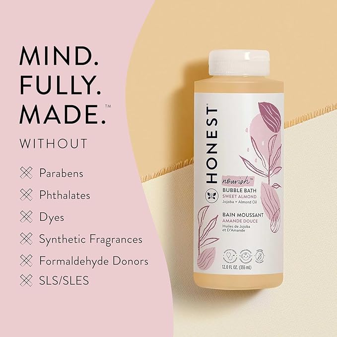 The Honest Company Foaming Bubble Bath | Gentle for Baby | Naturally Derived, Tear-free, Hypoallergenic | Sweet Almond Nourish, 12 fl oz