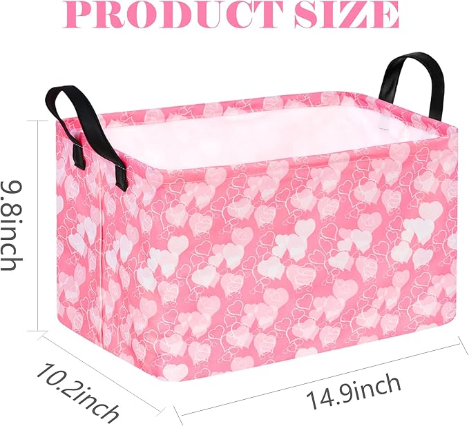 Rectangle Heart Partten Kids Gift Storage Basket Home Shelf Storage Basket Organizer Box Clothes Laundry Hamper Toys Nursery Basket Baby Laundry Basket with Handles