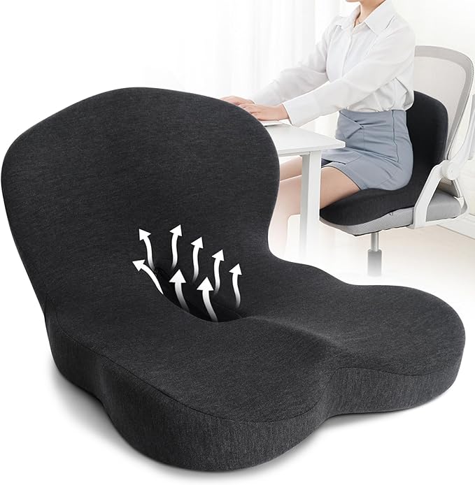 Memory Foam Seat Cushion, Chair Cushion for Office Chair, Car Seat, Relieving Pressure Tailbone Sciatica Back Pain for Long Sitting Office Workers, Car Drivers, Black