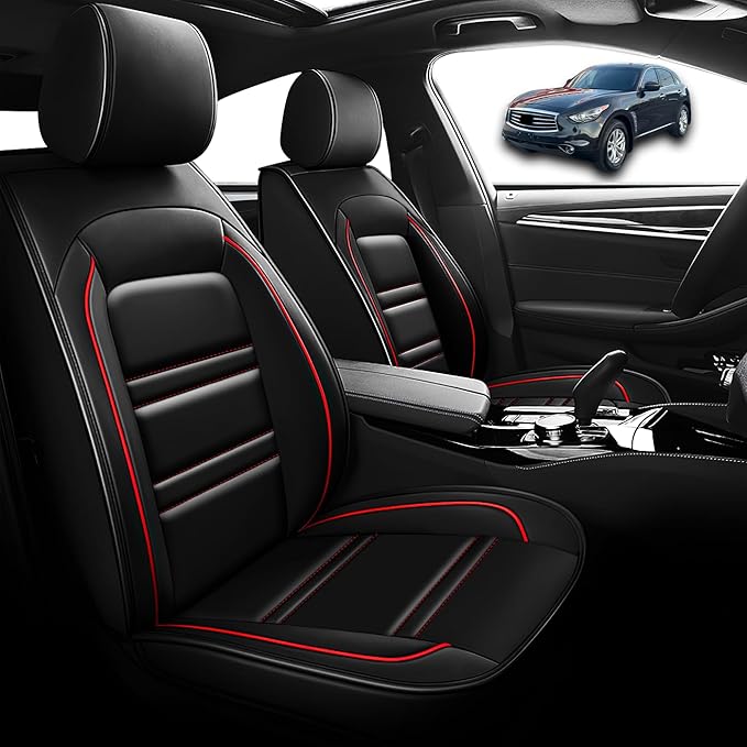 Seat Cover for Infiniti fx35 2003-2012 | Car Seat Covers Front Seats, Waterproof Seat Protectors, Automotive Front Seat Covers (Front Seat, Black&Red Line)