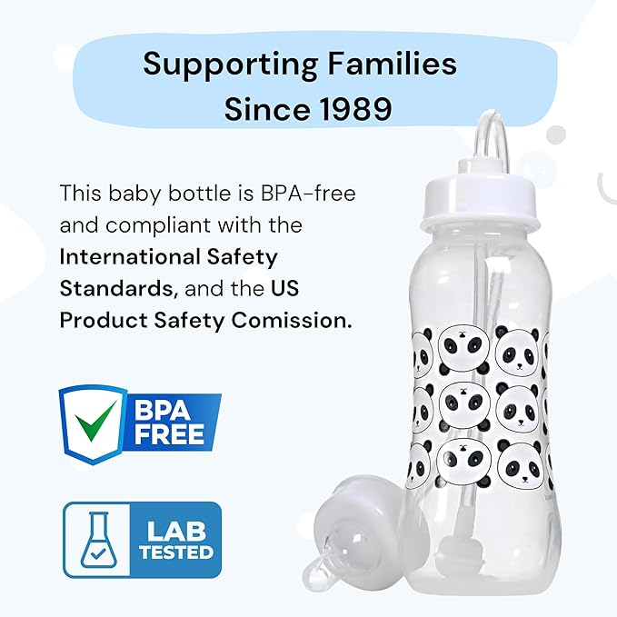 Hands-Free Baby Bottle - Anti-Colic Nursing System 9 oz Baby Bottle with Fast Flow Nipple/Teat 3m+ Infant with Tube Straw Feeding System for Toddler (1 Pack - Panda)