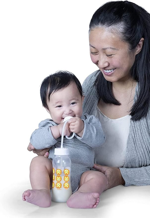 Hands-Free Baby Bottle - Anti-Colic Nursing System 4 oz Baby Bottle with Fast Flow Nipple/Teat 3m+ Infant with Tube Straw Feeding System for Toddler (2 Bottles - Blue)