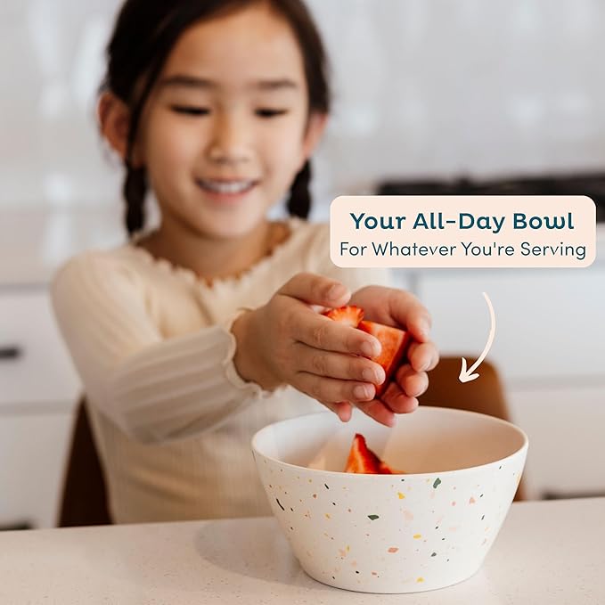 Nook Theory 4 Pack Bamboo Bowls - 22 Oz Reusable Toddler and Kids Bowl, Dishwasher Safe - Not Microwavable Bamboo Dishes (Celebration)