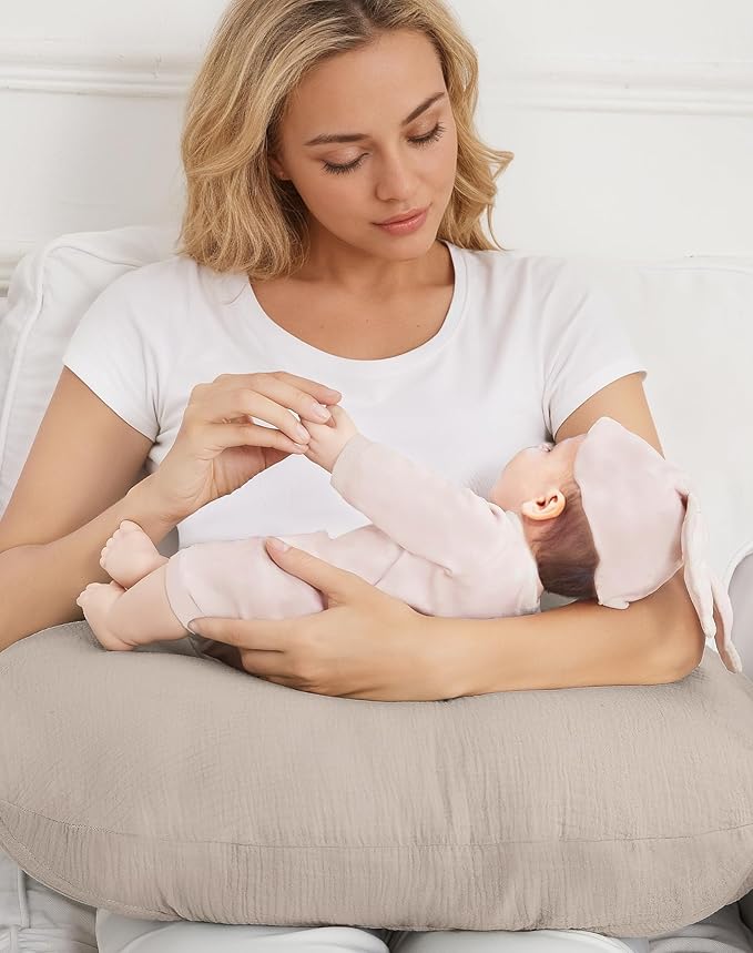 Nursing Pillow Covers 2 Pack, Muslin Nursing Cover for Breastfeeding Pillows, Comfortable for Baby Girls and Boys (Leaf-A & Sage)