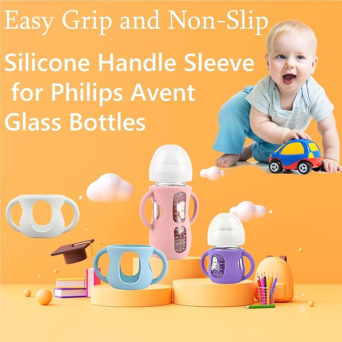 4 Pack Silicone Sleeves for Avent Natural Glass Baby Bottles, Silicone and Easy-Grip Handles for Drop Protection, Compatible with Philips Avent 4/8 OZ Glass Bottle (Milk White, 8 OZ)