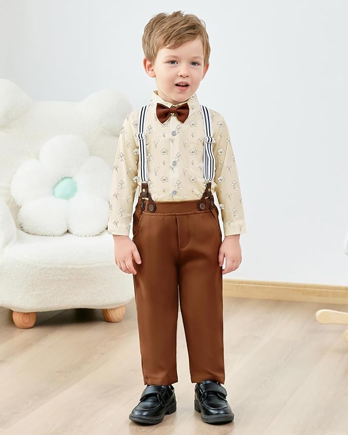 nilikastta Boy Suit Toddler Boy Outfit Boy Dress Shirt with Bowtie/Suspender Pants Gentleman Wedding Outfits 1-10 Years