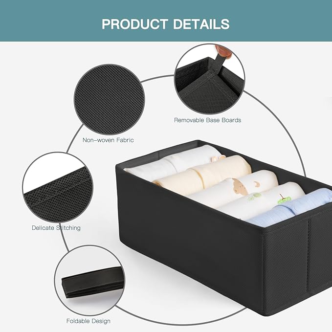 Criusia Drawer Organizer Clothes, 10 Pack Dresser Organizer for Baby Clothes, Underwear, Sock- Foldable Closet Organization and Storage Dividers Bins for Nursery, Bedroom (Black)