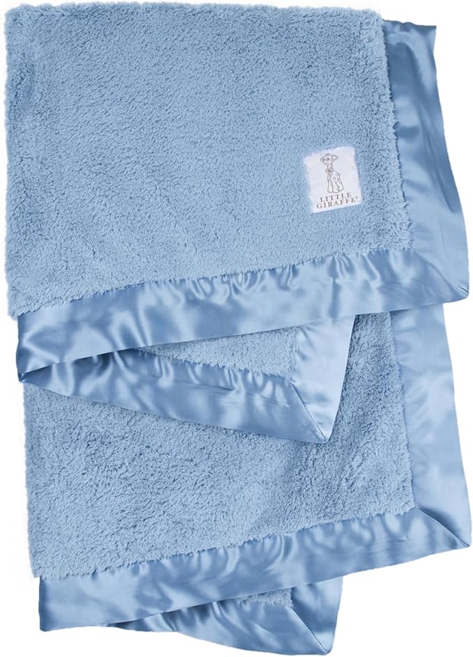 Little Giraffe Chenille Baby Blanket – 29x35” Soft Chenille with Satin Trim, Cornflower | Ultra-Soft, Gentle & Safe, Lightweight & Breathable for Newborns & Toddlers