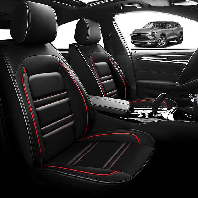 Seat Cover for Chevy Blazer 2019-2025 | Car Seat Covers Front Seats, Waterproof Seat Protectors, Automotive Front Seat Covers (Front Seat, Black&Red Line)