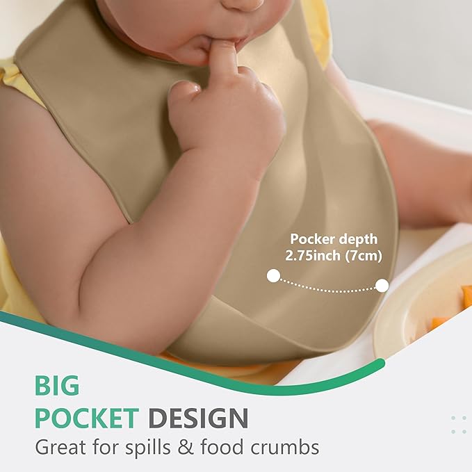Cuddle Campus Set of 3 Silicone Bibs for Babies & Toddlers,Soft Adjustable Bibs with Pocket Food Catcher for Baby Girl,Boy