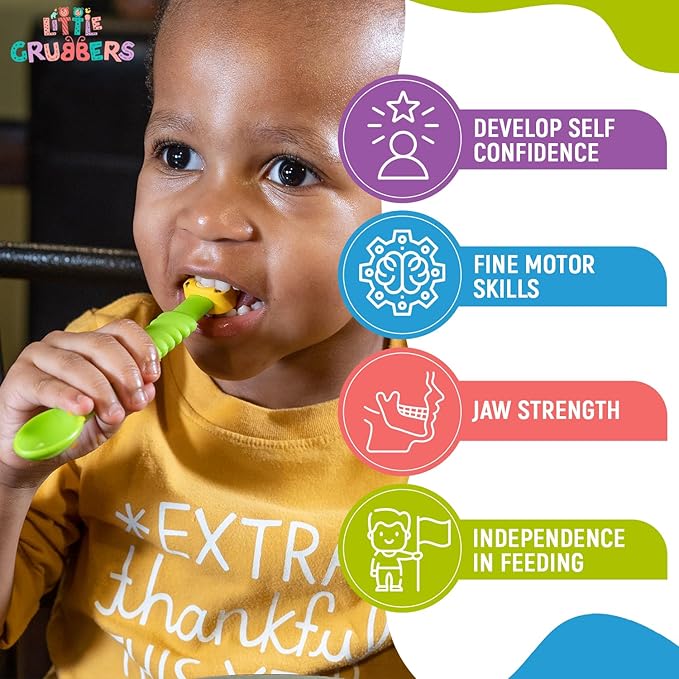 3-in-1 Silicone Baby Spoon Self Feeding 6+ Months - Pediatric OT Designed Teether Spoon, BPA Free Toddler Utensils, Mess-Free, Fun for Baby Led Weaning Supplies, Cow & Tiger
