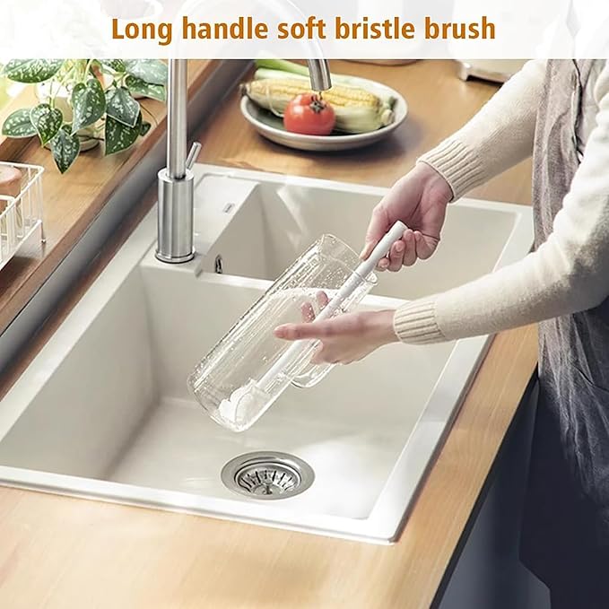 3Pcs 360° Flexible Silicone Bottle Brush with Long Handle Multifunction Flexible, Deep Cleaning for Narrow Neck Bottles, Baby Bottles, Water Bottles (Cherry Pink)