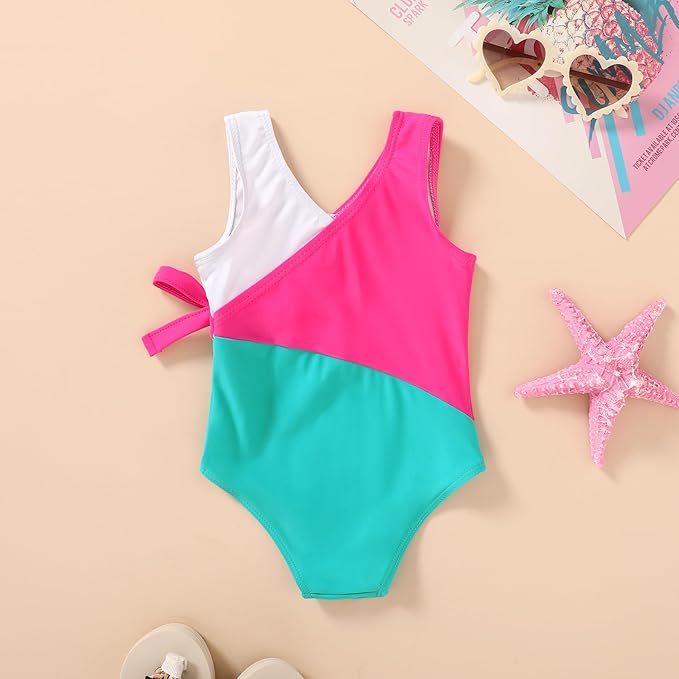 Happy Town Toddler Swimsuit Girl One Piece Bathing Suit Color Block Swimwear Baby Summer Beach Wear