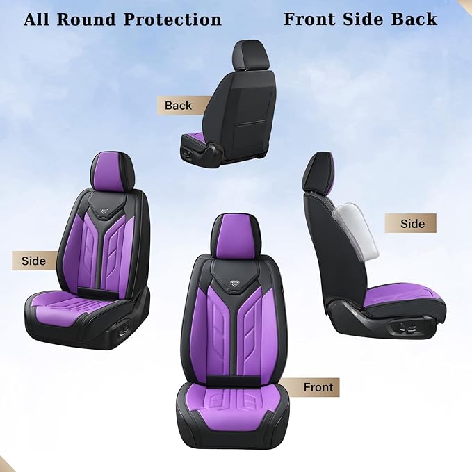 Coverado Car Seat Covers Full Set, Car Seat Protectors Leather Seat Covers for Cars, Automotive Seat Covers Car Accessories Universal Fit for Most Sedans SUV Pick-up Truck(Black&Purple)
