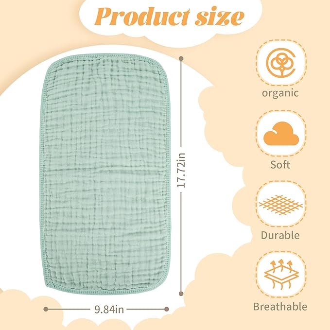 Baby Burp Cloth 100% Cotton Newborn Cotton Muslin Burp Cloth 10x20 inches (White & Green 6 Pieces)