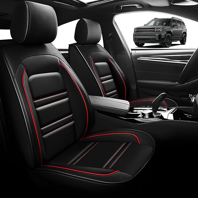 Seat Cover for Hyundai Car Santa fe 2001-2025 | Car Seat Covers Front Seats, Waterproof Seat Protectors, Automotive Front Seat Covers (Front Seat, Black&Red Line)