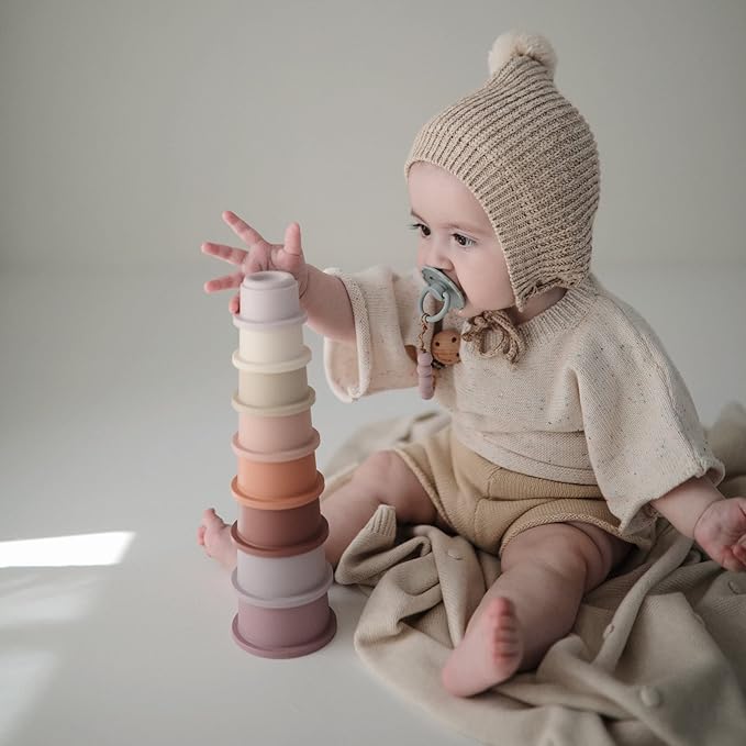 mushie Stacking Cups Toy 8pcs | Made in Denmark (Petal)
