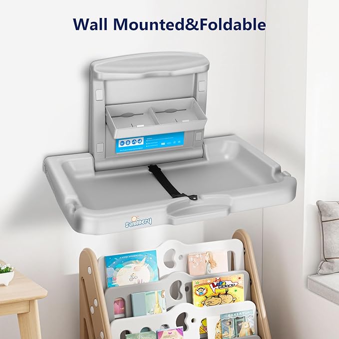 Commercial Baby Changing Station,Wall Mounted Baby Changing Station with Safety Strap,Wall Mounted Changing Table for Commercial Bathroom, Baby Changing Station That Makes Every Mother Happy