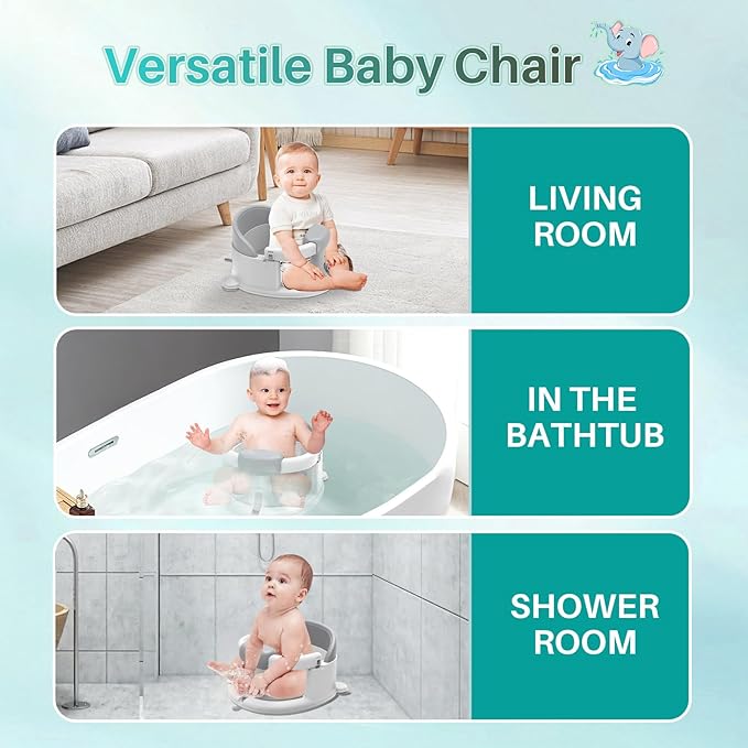 Inaya Baby Bath Seat for Babies 6 Months & Up, Non-Slip, Safe and Comfortable Bathub Chair for Sitting-Up, Ideal Open Design – Essential Bath Time Support (Pink)