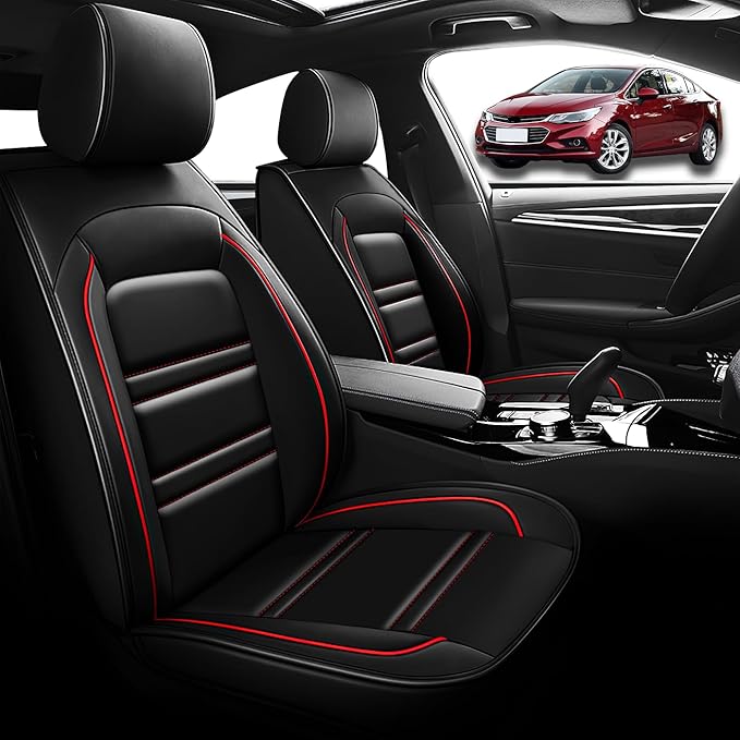 Seat Cover for Chevy Cruze 2011-2019 | Car Seat Covers Front Seats, Waterproof Seat Protectors, Automotive Front Seat Covers (Front Seat, Black&Red Line)