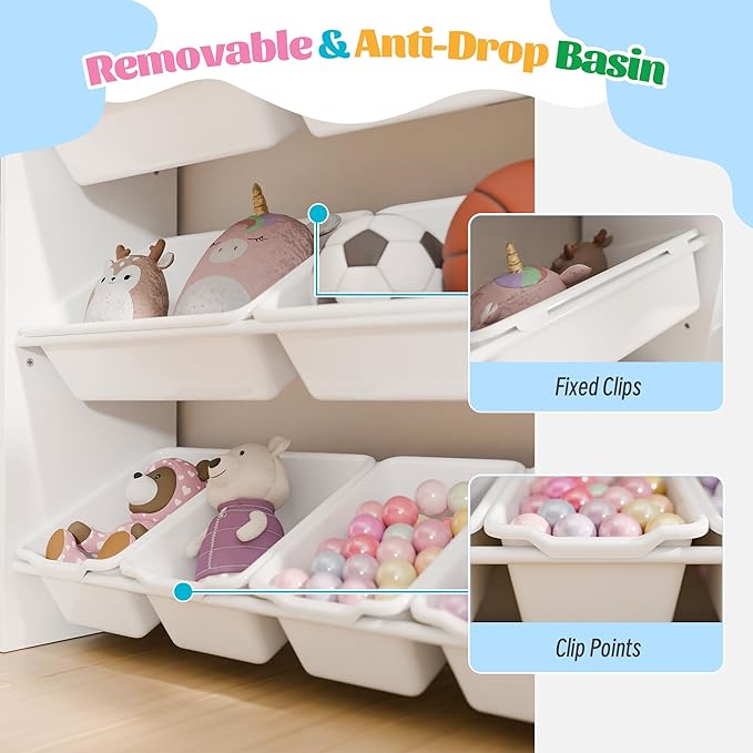 Large Kids Toy Storage Organizer, Toy Organizers and Storag with Bookshelf, Kid Bookshelf and Toy Storage with 6 Storage Cubbies and 8 Storage Bins for Kids' Rooms, Playrooms, and Nurseries