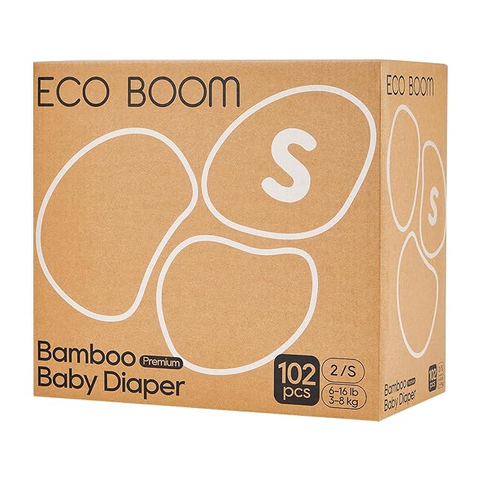 ECO BOOM Diapers, Viscose from Bamboo Diapers, Natural Soft Disposable Nappies for Infant, Size 2 Suitable for 6 to 16lb (Small - 102 Count)