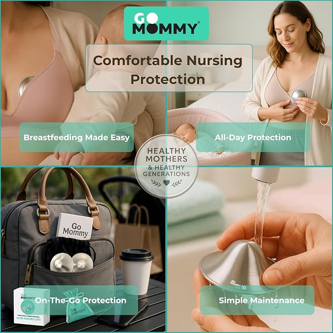 999 Pure Silver Nipple Shields for Breastfeeding Newborn & A Breastfeeding Essential by Go Mommy - Silver Nursing Cups for Sore Nipple Relief, Protects & Heals Cracked Nipples