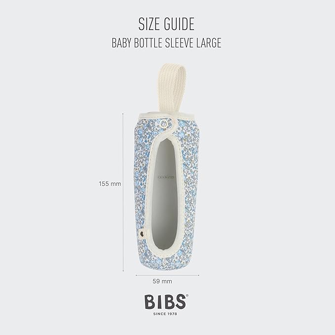 BIBS x Liberty Baby Bottle Cover Large 225ml - Neoprene Protective Cover for BIBS Bottles - Liberty Print Design, Large, Charmomile Lawn Baby Blue