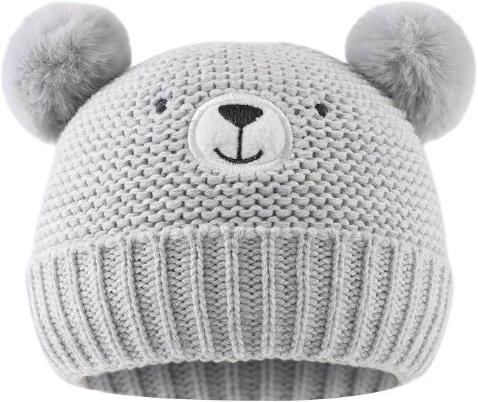 JANGANNSA Cute Bear Baby Beanie Pompom Baby Boys Hat Infant Toddler Winter Knitted Beanies for Girls