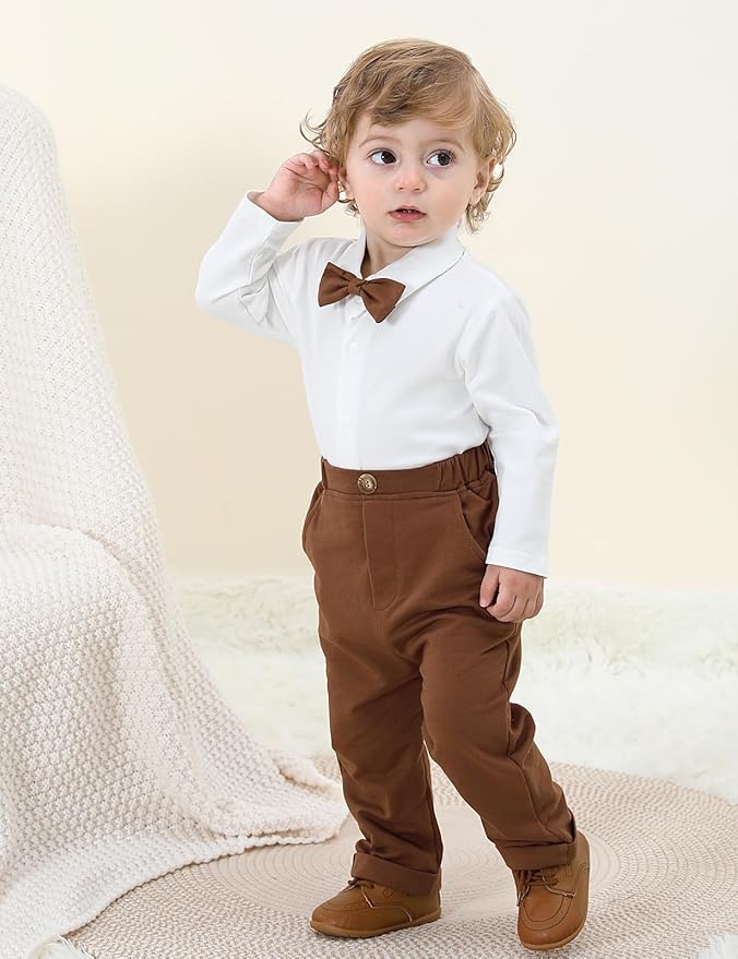 A&J DESIGN Baby Boy Suits Clothes Infant Toddler Formal Gentleman Outfits, Dress Shirt + Vest + Bow Tie + Pants Wedding Set