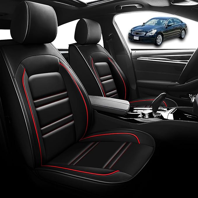Seat Cover for Infiniti g35 2003-2008 | Car Seat Covers Front Seats, Waterproof Seat Protectors, Automotive Front Seat Covers (Front Seat, Black&Red Line)