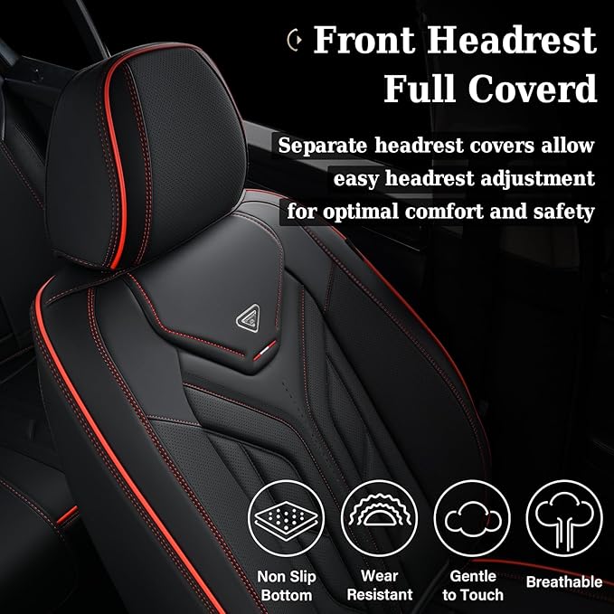 Coverado Seat Covers, Car Seat Covers Full Set, Leather Seat Covers for Cars, Automotive Seat Covers Car Seat Protector Car Accessories Fit for Most Sedans SUV Pick-up Truck(Black&Red)