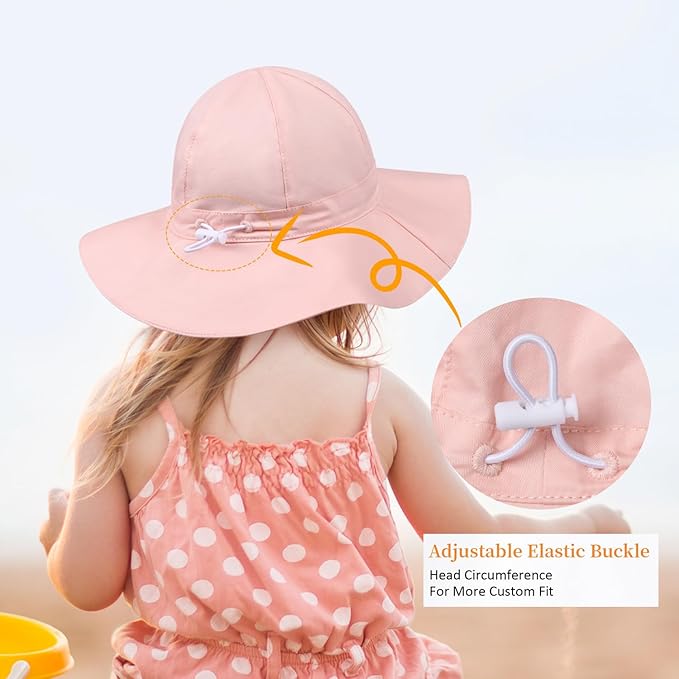 Baby Girl Sun Hat Summer Foldable Beach Hats with UPF50+ Sun Protection Wide Brim Toddler Bucket Hat Cap