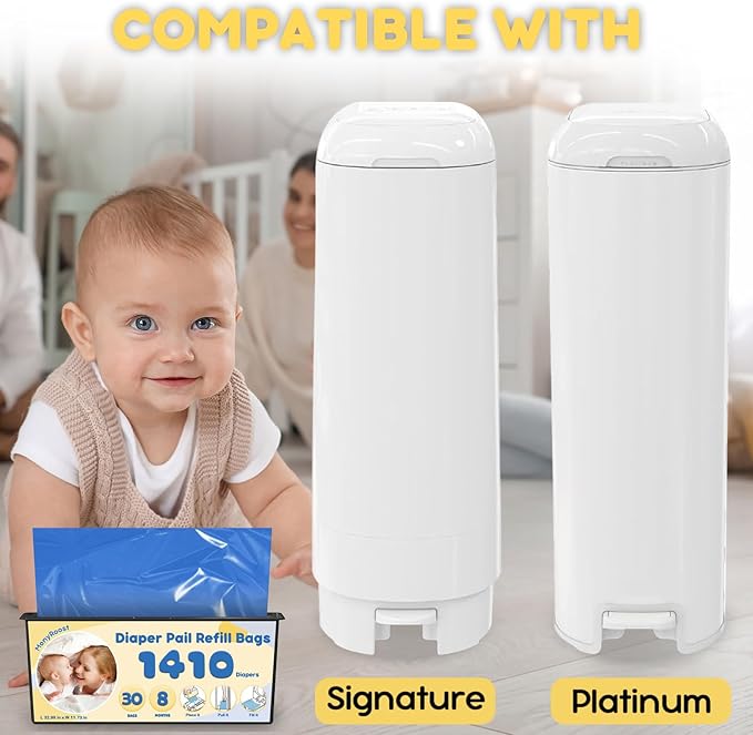 2-Pack Diaper Pail Refills Bags, Compatible with Genie Easy Roll Signature & Platinum Diaper Pails— Unscented, Strong & Leak-Resistant, Odor Locking