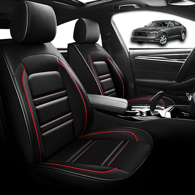 Seat Cover for Honda Accord 2003-2025 | Car Seat Covers Front Seats, Waterproof Seat Protectors, Automotive Front Seat Covers (Front Seat, Black&Red Line)