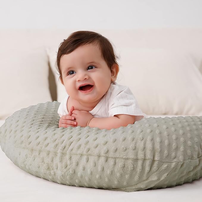 Baby Nursing Pillow and Body Positioner with Premium Slipcover for Breastfeeding for Baby Boys and Girls, Feeding Pillow with Breathable Comfortable Pillowcase (Tidal Foam)